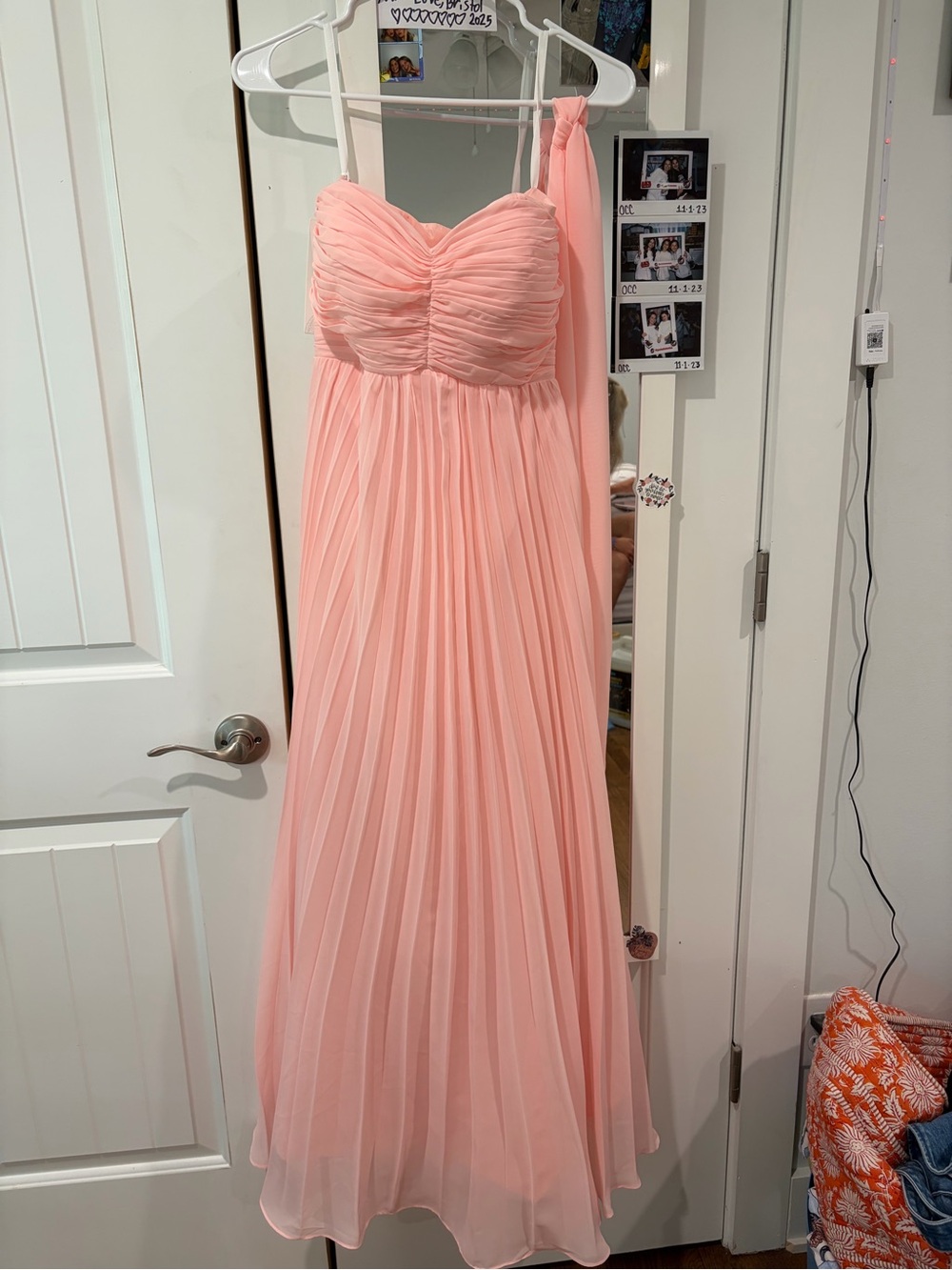 Blush Pink Strapless Pleated Maxi Dress